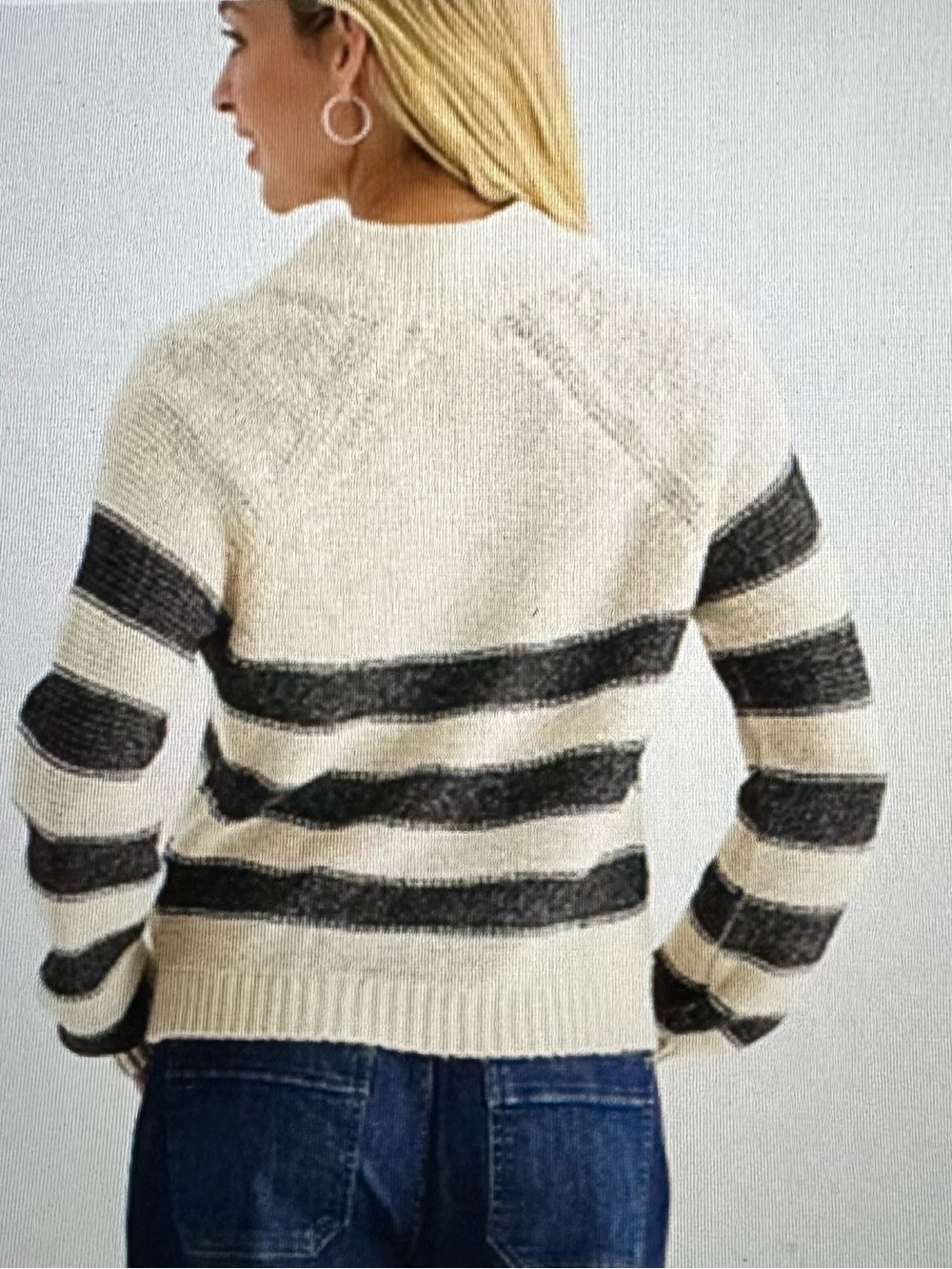a.n.a. A New Approach M Striped V‑Notch Pullover Sweater in Cream and Charcoal - Picture 2 of 5
